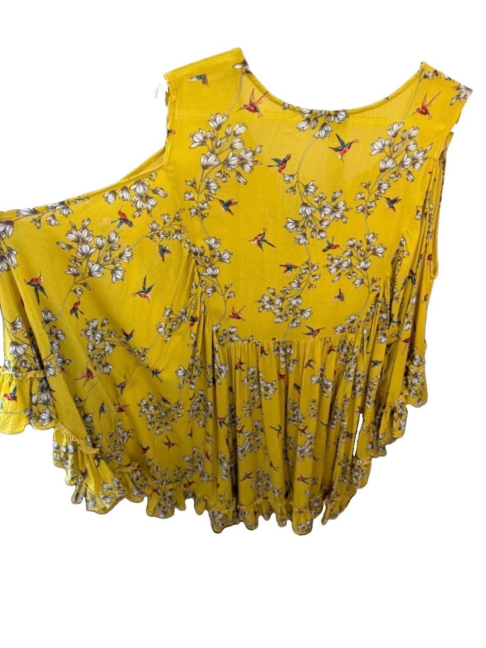 DG2 by Diane Gilman Top/Cover-Up Women's 2XL Yellow Hummingbird Print EUC - Picture 9 of 10